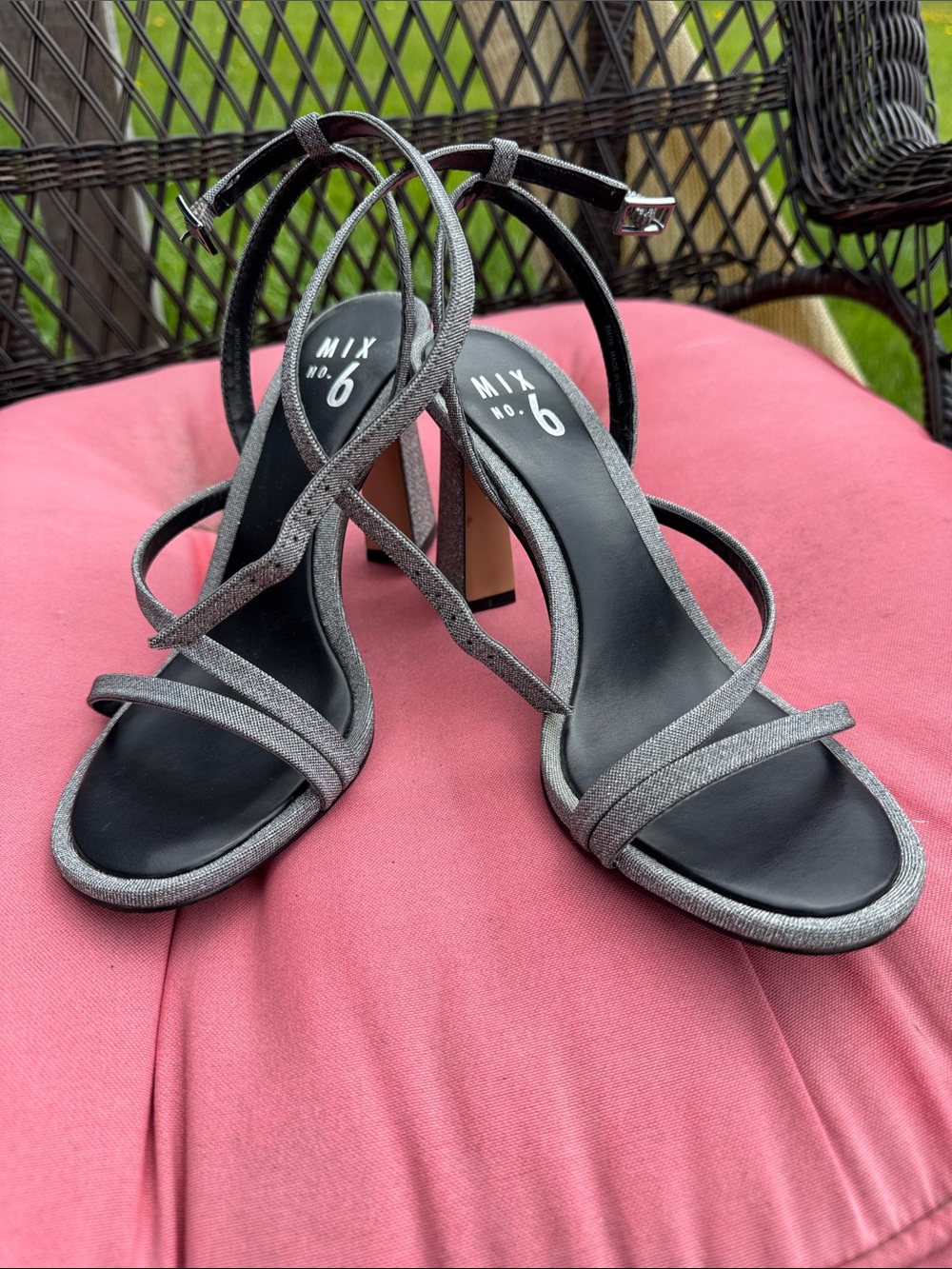 Mix No. 6 Metallic Silver Strappy Block Heel Sandals